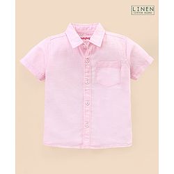 Babyhug Cotton Linen Half Sleeves Solid Colour Shirt - Light Pink