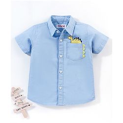 Babyhug 100% Cotton Half Sleeves Solid Shirt With Dino Badge- Blue