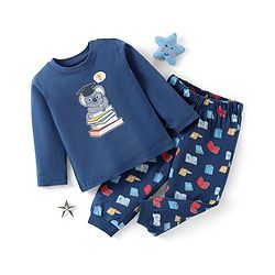 Babyhug Cotton Knit Full Sleeves Night Suit with Koala Print - Navy