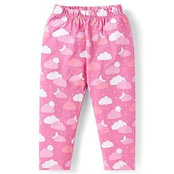 Babyhug Cotton Knit Short Sleeves Clouds Printed Night Suit - Pink