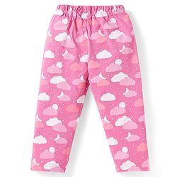 Babyhug Cotton Knit Short Sleeves Clouds Printed Night Suit - Pink