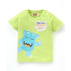 Baabyhug Cotton Knit Half Sleeves Night Suit Monster Print - Green & Multicolor