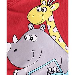 Babyhug Cotton Half Sleeves T-Shirt Hippo & Giraffe Print- Red