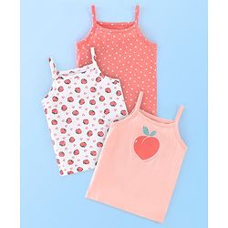 Babyhug 100% Cotton Singlet Slips Heart Print Pack of 3 - Red White & Peach