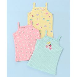 Babyhug 100% Cotton Knit Slip Flamingo & Floral Print Pack Of 3 - Blue Pink & Yellow