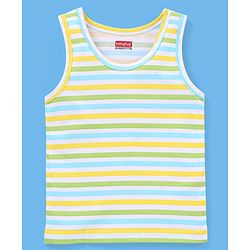 Babyhug 100% Cotton Knit Sleeveless Striped Sando Frog Print Pack of 3 - Yellow & Green