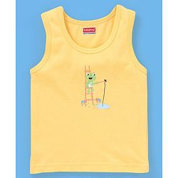 Babyhug 100% Cotton Knit Sleeveless Striped Sando Frog Print Pack of 3 - Yellow & Green