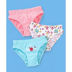 Babyhug 100% Cotton Floral Printed Panties Pack Of 3 - Blue Pink & White
