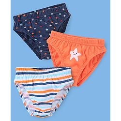 Babyhug 100% Cotton Briefs Star Print Pack of 3 - Blue White & Orange