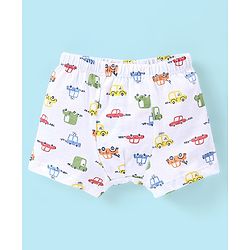 Babyhug 100% Cotton Car Printed Trunk Pack of 3 - White & Blue