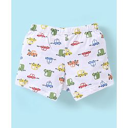 Babyhug 100% Cotton Car Printed Trunk Pack of 3 - White & Blue