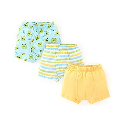 Babyhug 100% Cotton Knit Trunks Frog & Striped Print Pack of 3 - Blue & Yellow