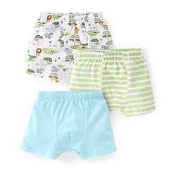 Babyhug 100% Cotton Animal Printed Trunk Pack of 3 - White Blue & Green