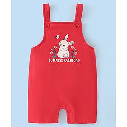 Babyhug 100% Cotton Knit Dungaree and Half Sleeves Top Set Bunny Print - Pink