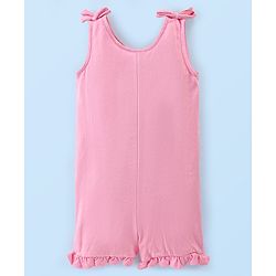 Babyhug 100% Cotton Knit Dungaree with Half Sleeves Striped Tee Strawberry Applique - Pink