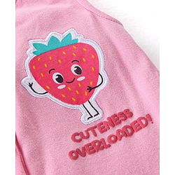 Babyhug 100% Cotton Knit Dungaree with Half Sleeves Striped Tee Strawberry Applique - Pink