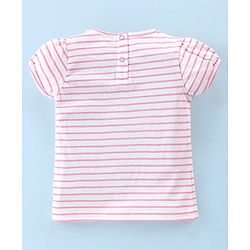 Babyhug 100% Cotton Knit Dungaree with Half Sleeves Striped Tee Strawberry Applique - Pink