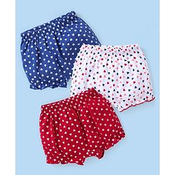 Babyhug Cotton Knit Bloomers Heart Print Pack of 3 - Blue White & Maroon
