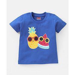 Babyhug Cotton Knit Half Sleeves T-Shirt with Fruity Print - Blue