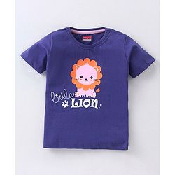Babyhug Cotton Knit Half Sleeves T-Shirt Lion Print - Navy Blue