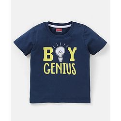 Babyhug Cotton Half Sleeves T-Shirt Text Print- Navy Blue