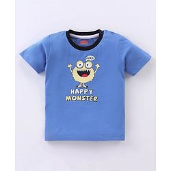 Babyhug Cotton Knit Half Sleeves T-Shirt Monster Print - Blue