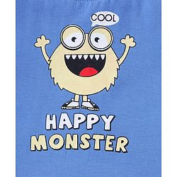 Babyhug Cotton Knit Half Sleeves T-Shirt Monster Print - Blue