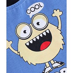 Babyhug Cotton Knit Half Sleeves T-Shirt Monster Print - Blue