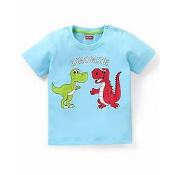 Babyhug Cotton Jersey Knit Half Sleeves T-Shirt Dino Print - Sky Blue