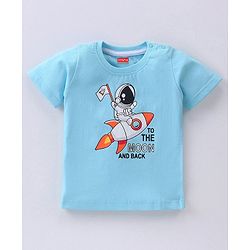 Babyhug Cotton Half Sleeves T-Shirt with Space Print - Sky Blue