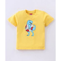 Babyhug Cotton Half Sleeves T-Shirt with Dino Print - Yellow