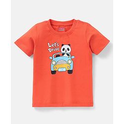 Babyhug Cotton Knit Half Sleeves T-Shirt with Panda Print - Orange