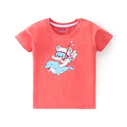 Babyhug Half Sleeves 100% Cotton Dolphin Print T-Shirt - Orange