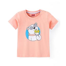 Babyhug Cotton Half Sleeves T-Shirt Polar Bear Print- Peach