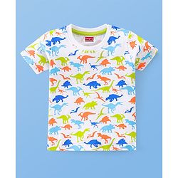 Babyhug Cotton Half Sleeves T-Shirt With Dino Print - White & Blue