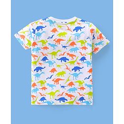 Babyhug Cotton Half Sleeves T-Shirt With Dino Print - White & Blue