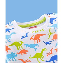 Babyhug Cotton Half Sleeves T-Shirt With Dino Print - White & Blue