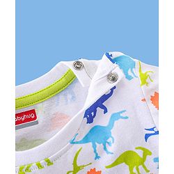 Babyhug Cotton Half Sleeves T-Shirt With Dino Print - White & Blue
