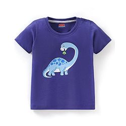 Babyhug Cotton Half Sleeves T-Shirt with Dino Print - Navy Blue