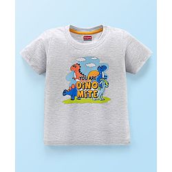 Babyhug Cotton Half Sleeves T-Shirt with Dino Print - White