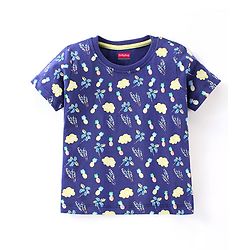 Babyhug Half Sleeves Cotton Jersey Floral Printed T-shirt - Blue