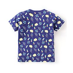 Babyhug Half Sleeves Cotton Jersey Floral Printed T-shirt - Blue