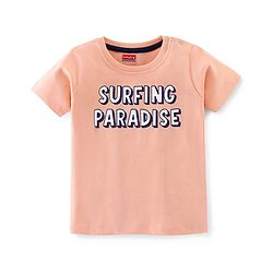 Babyhug Cotton Half Sleeves T-Shirt with Surfing Print - Peach