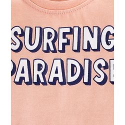 Babyhug Cotton Half Sleeves T-Shirt with Surfing Print - Peach