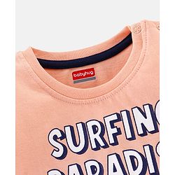 Babyhug Cotton Half Sleeves T-Shirt with Surfing Print - Peach
