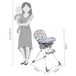 Babyhug Foodjoy Smart Folding High Chair With 5 Point Safety Harness - Grey