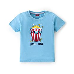 Babyhug Cotton Knit Half Sleeves Popcorn Print T-Shirt - Blue