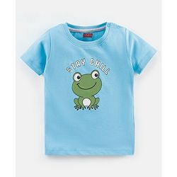 Babyhug Cotton Jersey Knit Half Sleeves T-Shirt with Frog Print - Sky Blue