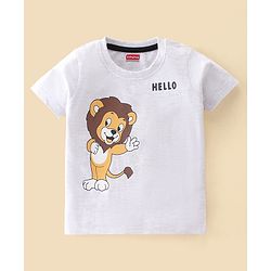 Babyhug Half Sleeves Cotton Jersey Lion Printed T- Shirt - White Melange