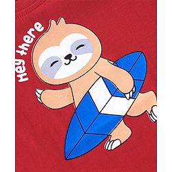 Babyhug Cotton Half Sleeves T-Shirt Sloth Print - Red